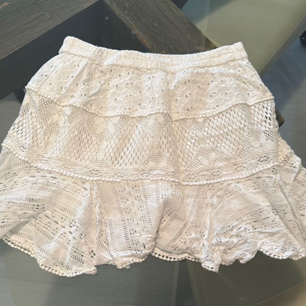 Authentic LoveShackFancy diamond white lace boho mini skirt